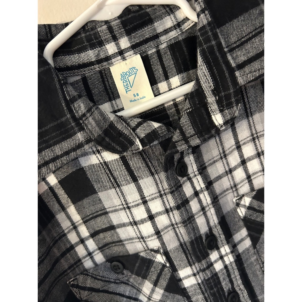 Thereabouts Kids Black White Plaid Flannel Button Down Shirt Size S 8
